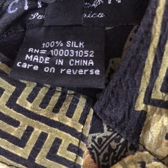 Citron Santa Monica Small 100% Silk Blouse Leaf Pattern Long Sleeve. - Picture 11 of 11